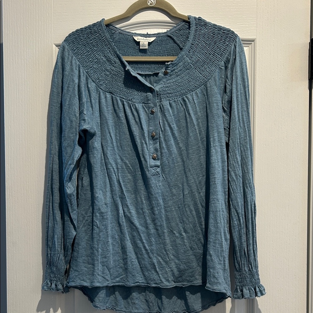 Sundance Teal Long Sleeve Blouse with Button Accents